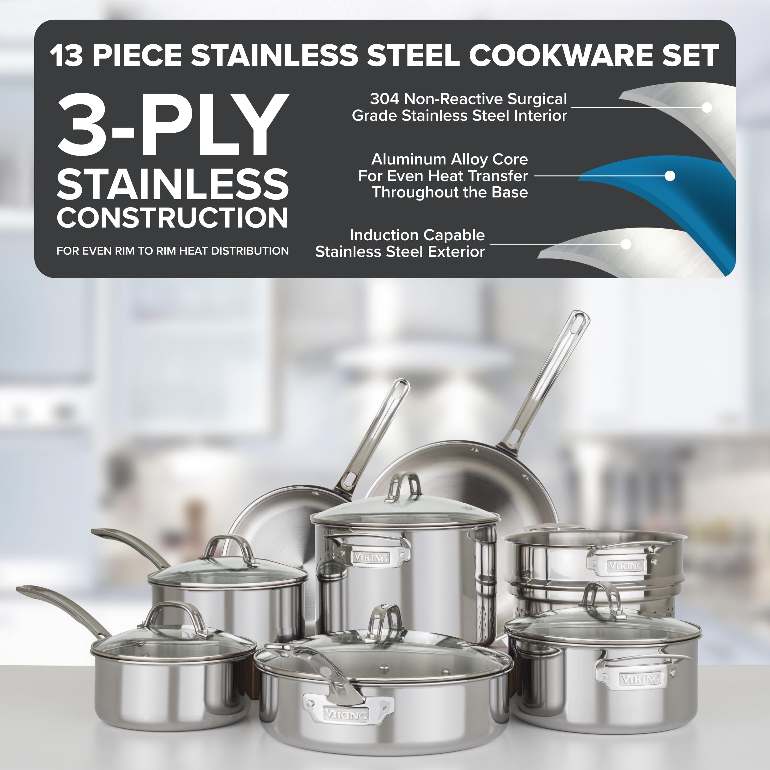 Amazon.com: Viking 3-Ply Pots and Pans Set, 13 Piece Stainless